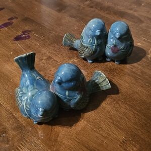 Blue Ceramic Bird Figurines - Decorative Pet Bird Accents